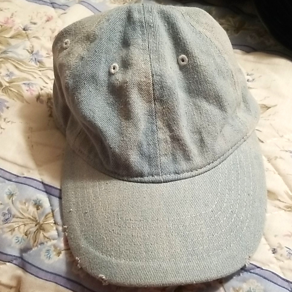 Distressed denim baseball cap